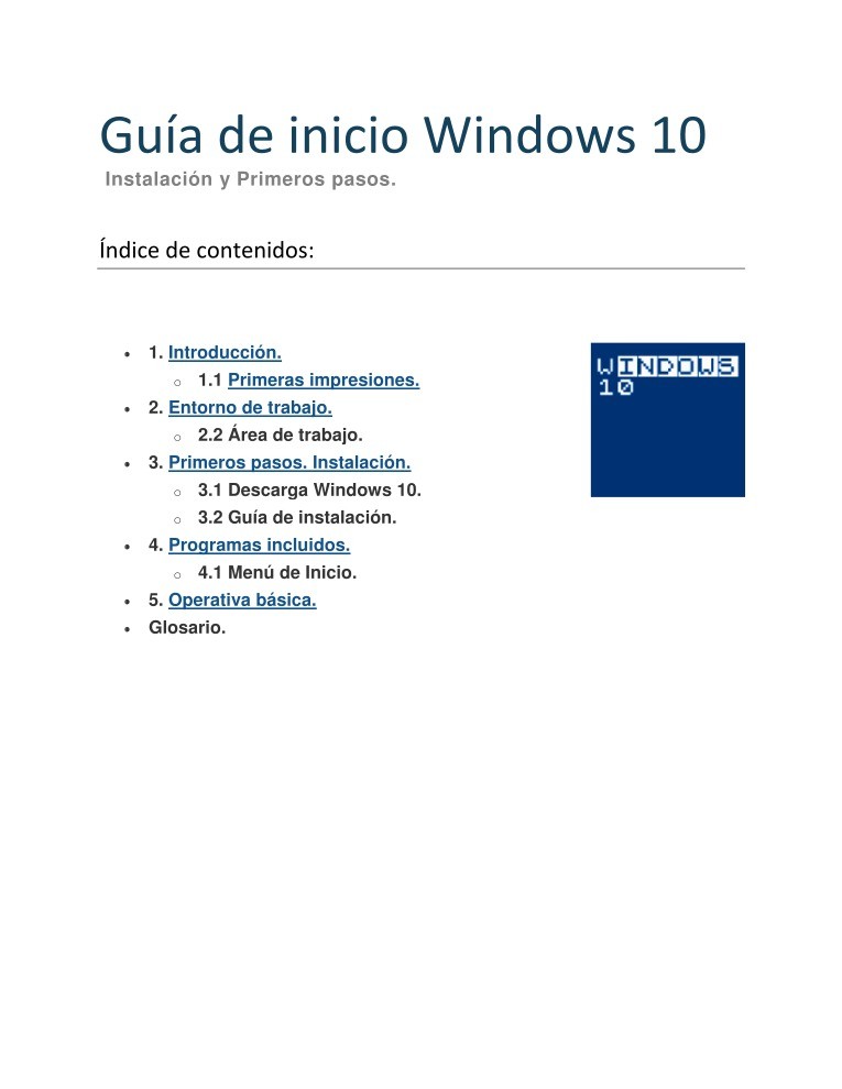 Imágen de pdf Guía de inicio Windows 10